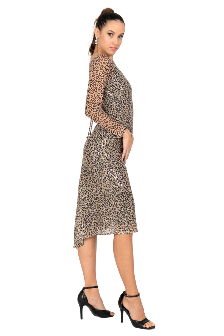 Sequin Animal Print Open Tie Back Tango Dress