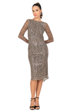 Load image into Gallery viewer, Sequin Animal Print Open Tie Back Tango Dress