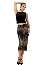 Load image into Gallery viewer, Sequin Black/Gold Tango Skirt With Center Back Slit
