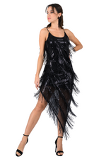 Load image into Gallery viewer, Sequin Fringed Assymetric Dance Dress
