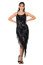 Load image into Gallery viewer, Sequin Fringed Assymetric Dance Dress
