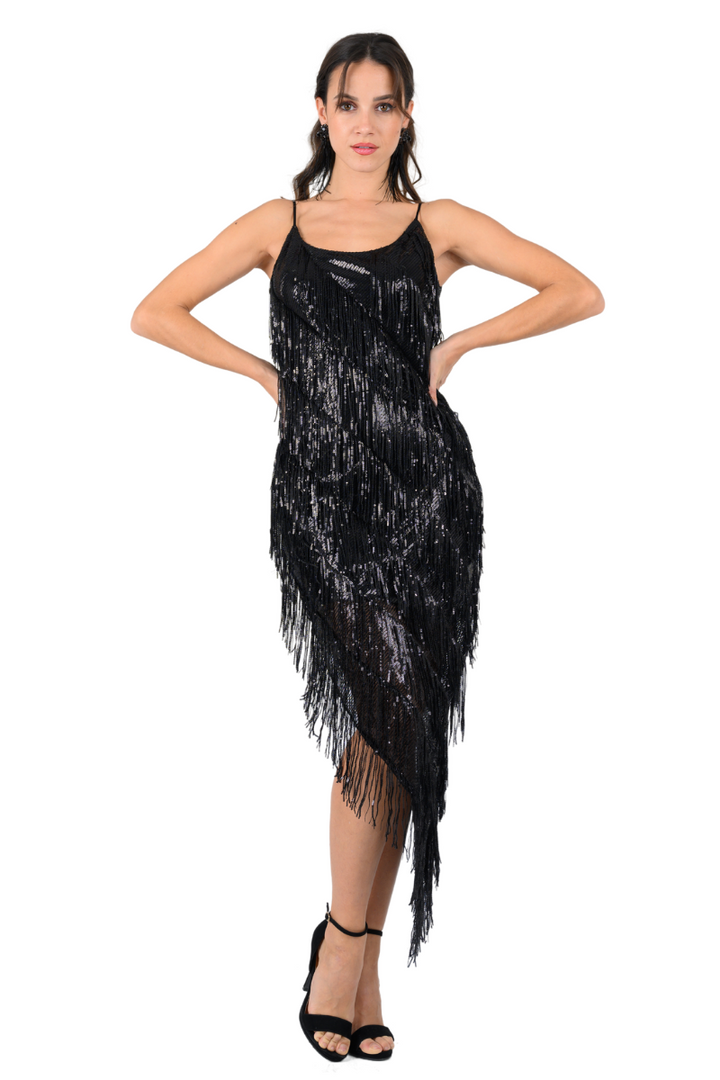 Sequin Fringed Assymetric Dance Dress