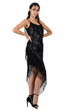 Load image into Gallery viewer, Sequin Fringed Assymetric Dance Dress
