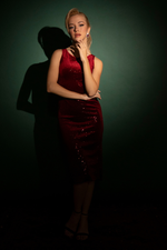Load image into Gallery viewer, Sequin Velvet Keyhole Back Fishtail Dress