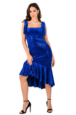 Load image into Gallery viewer, Sequin Velvet Ruffled Dress With Bow Details
