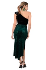 Load image into Gallery viewer, Forest Green Sequin Velvet Tango Skirt With Side Slit
