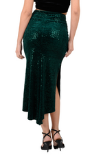 Load image into Gallery viewer, Forest Green Sequin Velvet Tango Skirt With Side Slit
