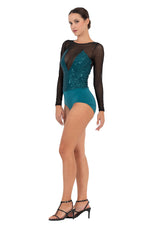 Load image into Gallery viewer, Sequin &amp; Mesh Long Sleeve Bodysuit