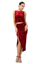 Load image into Gallery viewer, Sequin Velvet Tango Skirt With Curved Front Slit