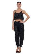 Load image into Gallery viewer, Black, Lime Green Sequinned Loose Crop Top (S)