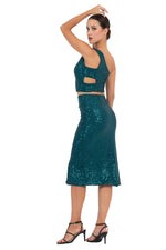 Load image into Gallery viewer, Sequinned One Shoulder Crop Top With Cutout