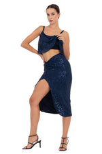 Load image into Gallery viewer, Sequinned Twist Knot Midi Skirt With Slit