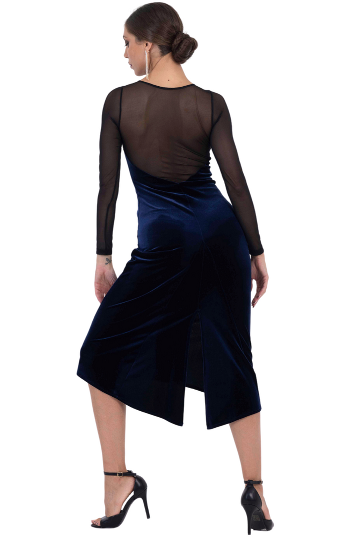 Sexy Velvet Tango Dress With Mesh Décolletage Back and Sleeves