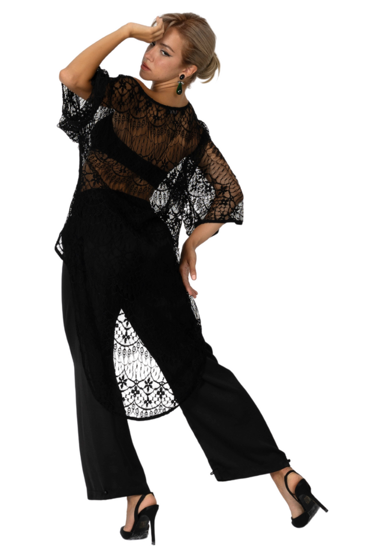 Sheer Black Lace Long Tail Top