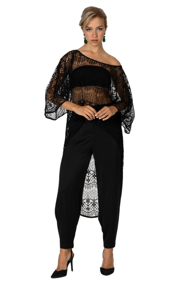Sheer Black Lace Long Tail Top