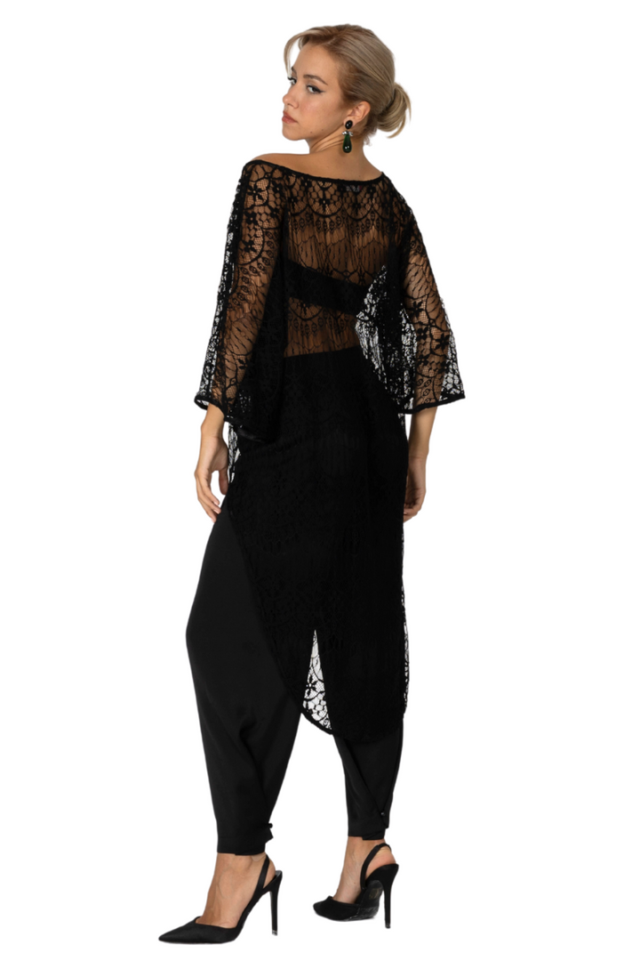 Sheer Black Lace Long Tail Top