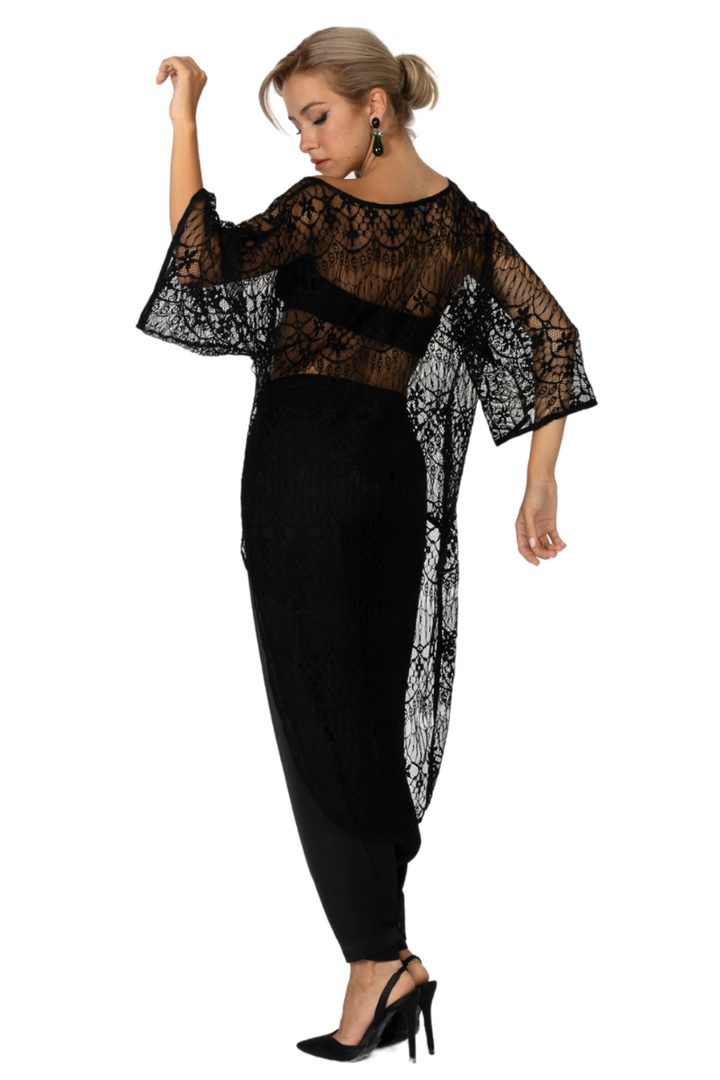 Sheer Black Lace Long Tail Top