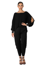 Load image into Gallery viewer, Black Georgette Long Tail Top With Lace Details
