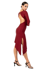 Load image into Gallery viewer, Shimmering Open Back Long Sleeve Asymmetric Dress