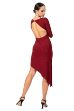 Load image into Gallery viewer, Shimmering Open Back Long Sleeve Asymmetric Dress