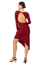 Load image into Gallery viewer, Shimmering Open Back Long Sleeve Asymmetric Dress