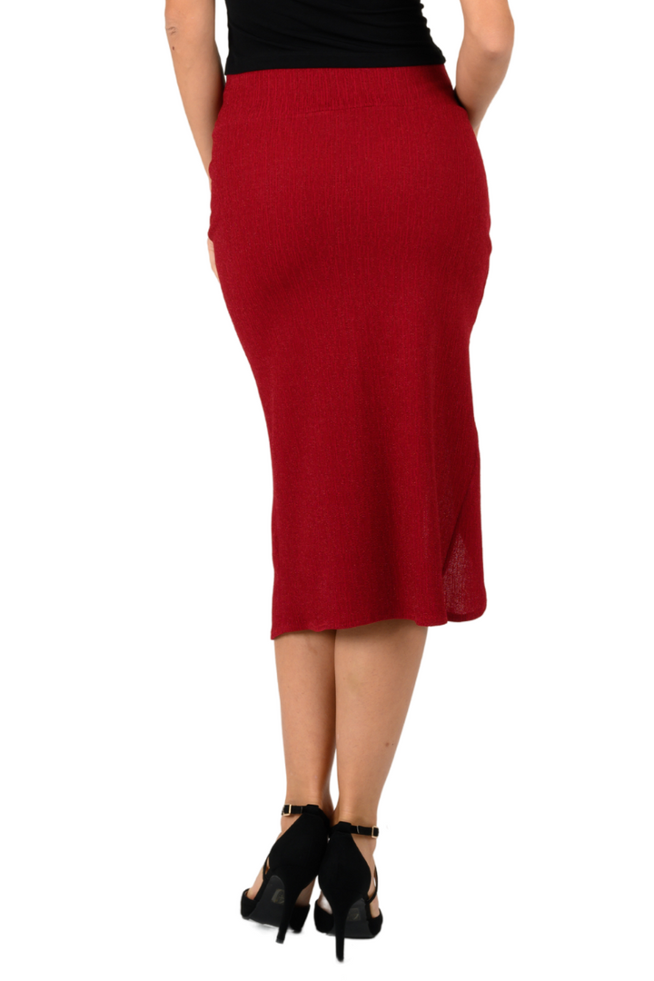 Red Shimmering Pencil Skirt With Gatherings