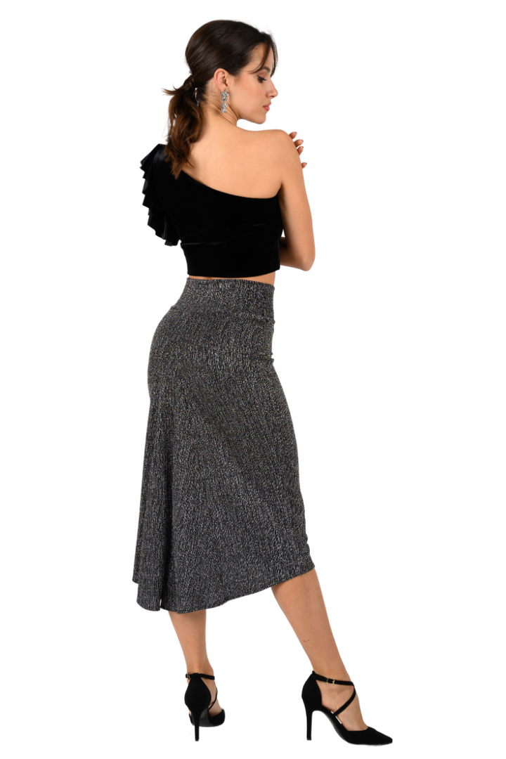 Silver Shimmering Tango Skirt With Back Slit