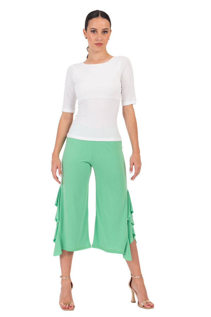 Side Ruffled Capri Pants (XS,S,XL) (Forest Green)