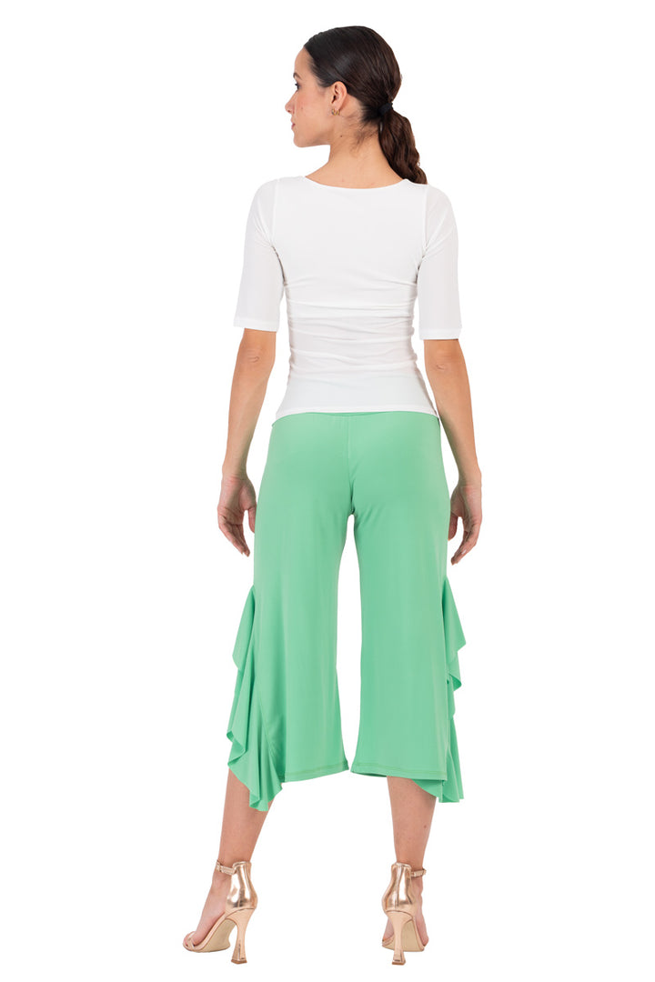 Side Ruffled Capri Pants (XS,S,XL) (Forest Green)