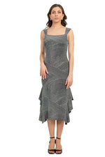 Load image into Gallery viewer, Silver Ruffled Midi Dress With Thick Straps
