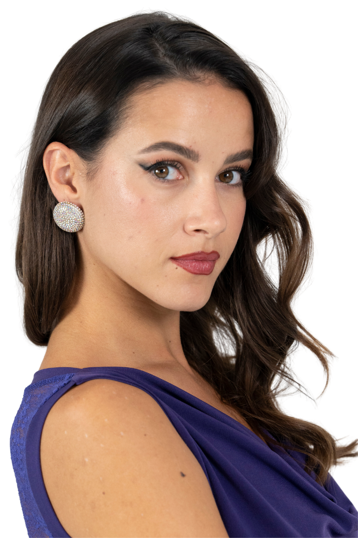 Silver Sparkling Oversized Circular Stud Earrings