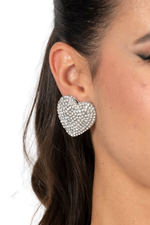 Load image into Gallery viewer, Silver Sparkling Oversized Heart Stud Earrings
