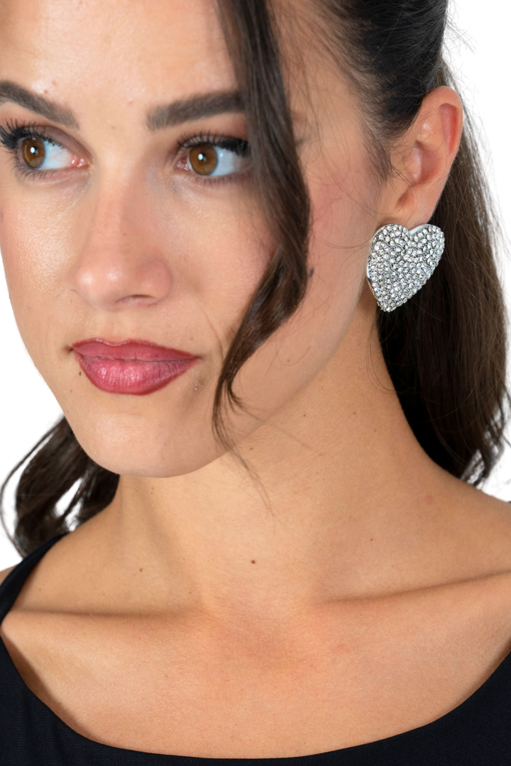 Silver Sparkling Oversized Heart Stud Earrings