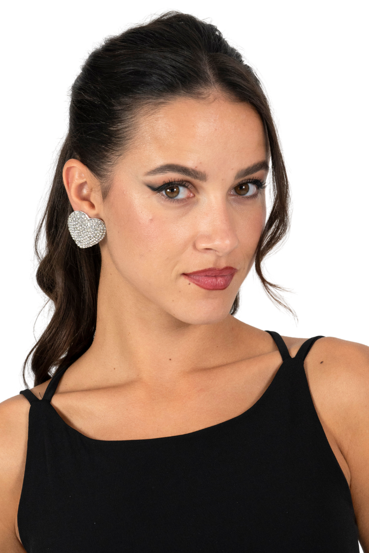 Silver Sparkling Oversized Heart Stud Earrings
