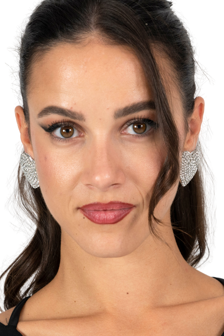 Silver Sparkling Oversized Heart Stud Earrings