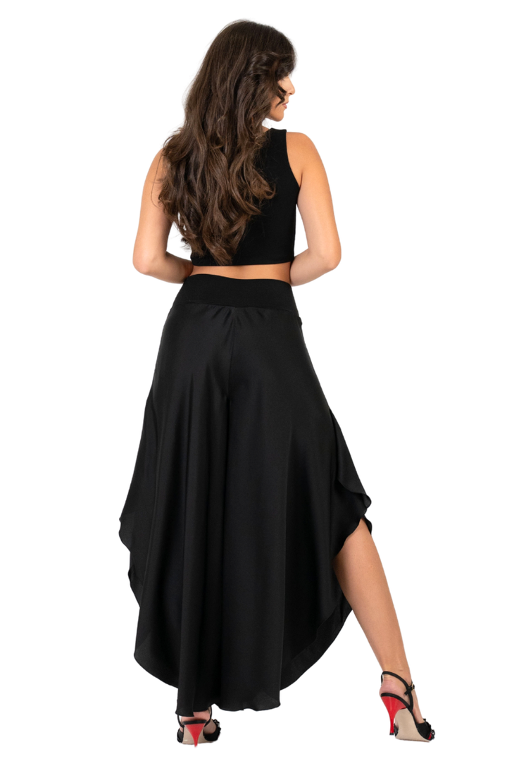 Skirt Style Flowy Wide-Leg Satin Dance Pants