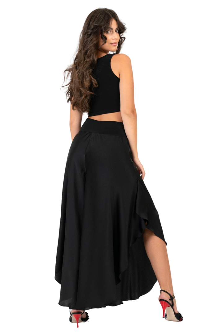 Skirt Style Flowy Wide-Leg Satin Dance Pants