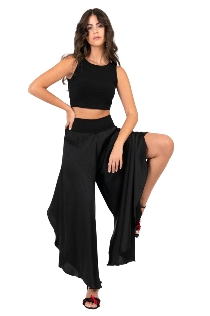Skirt Style Flowy Wide-Leg Satin Dance Pants