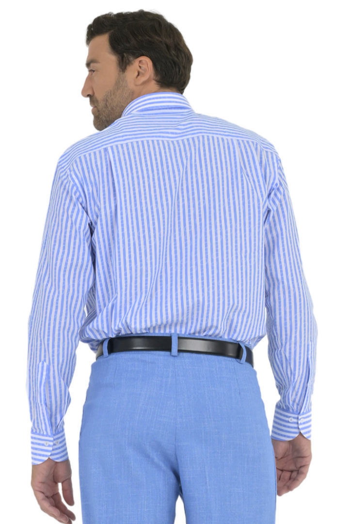 Sky Blue Striped Men's Shirt With Oval print