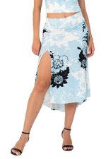 Load image into Gallery viewer, Sky Floral Print Tango Skirt With Right Slit