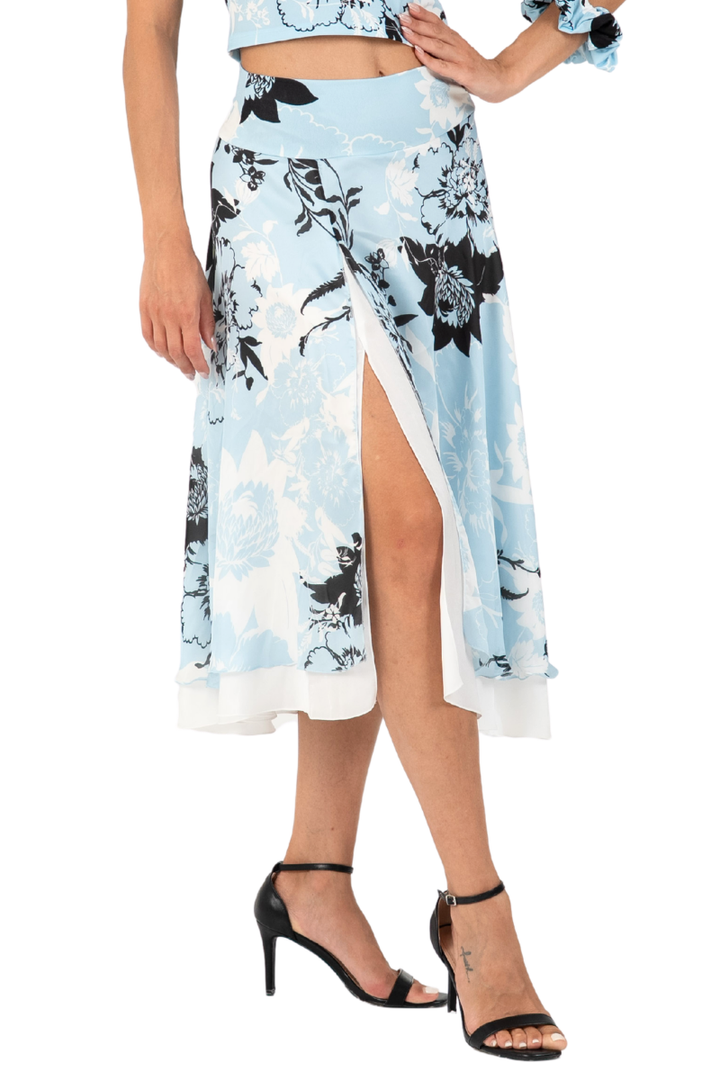 Sky Floral Print Two-layer Skirt