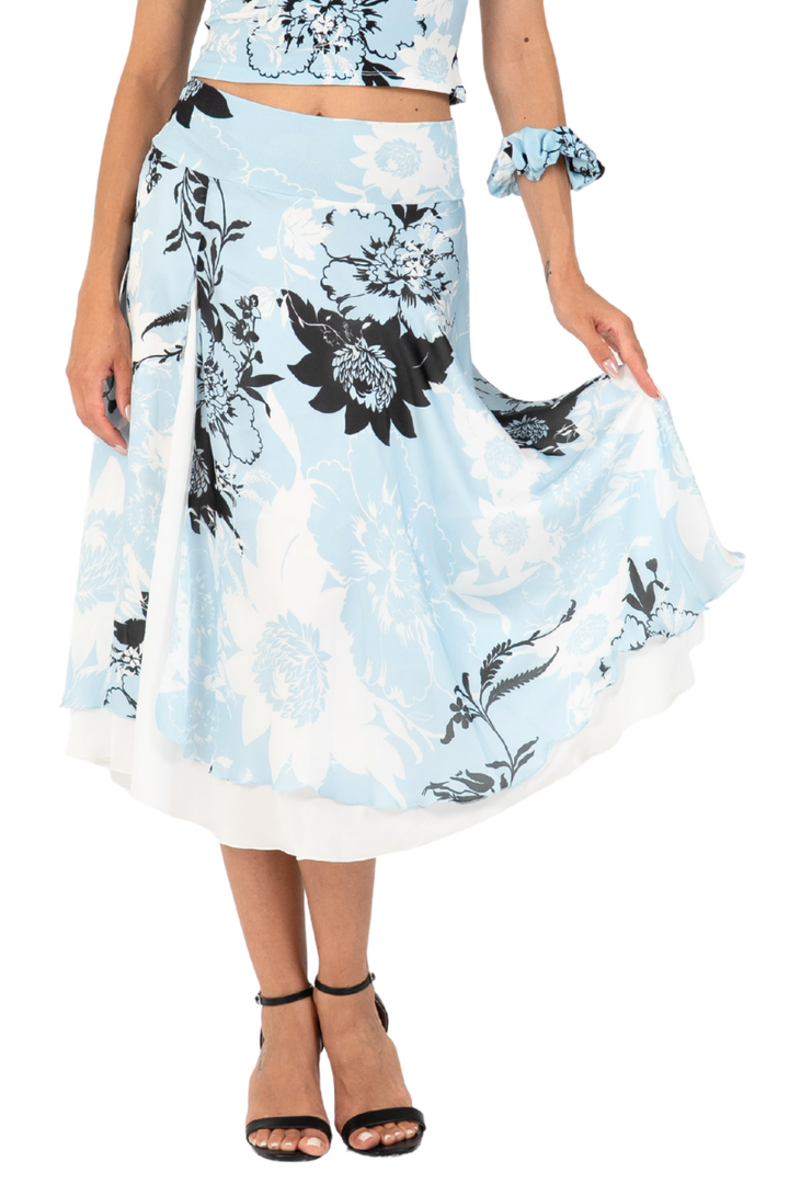 Sky Floral Print Two-layer Skirt