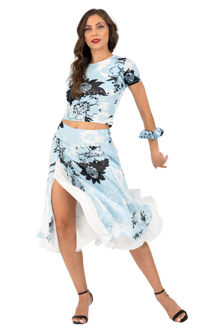 Sky Floral Print Two-layer Skirt