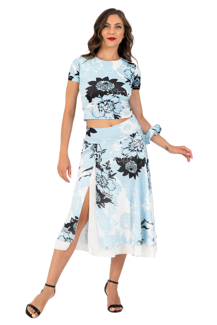 Sky Floral Print Two-layer Skirt