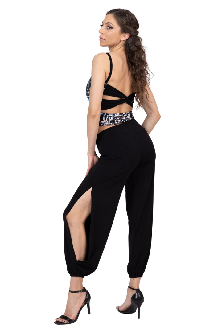 Skyline Print Crop Top With Low Twist Back