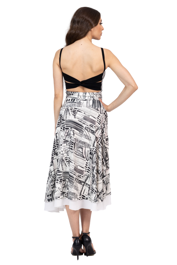 Skyline Print Two-layer Georgette Skirt