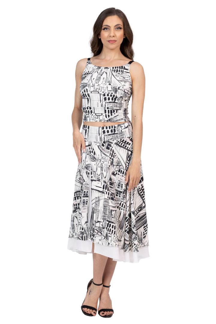 Skyline Print Two-layer Georgette Skirt