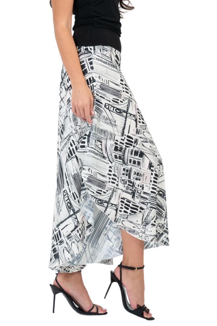 Skyline Print Skirt Style Flowy Dance Pants