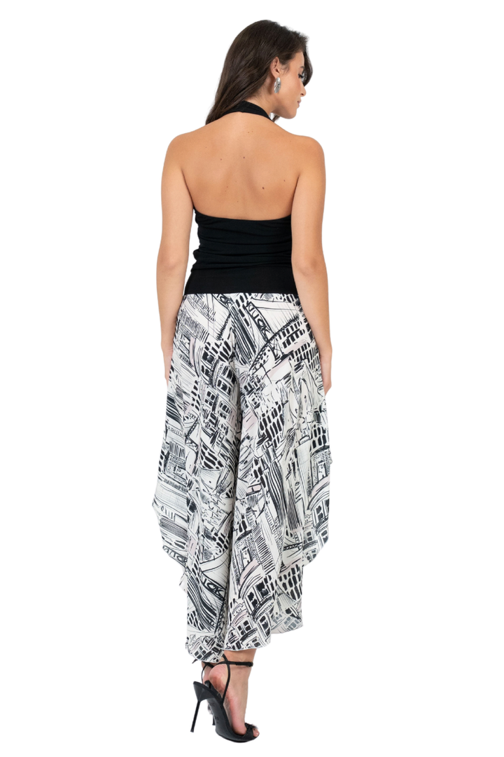 Skyline Print Skirt Style Flowy Dance Pants