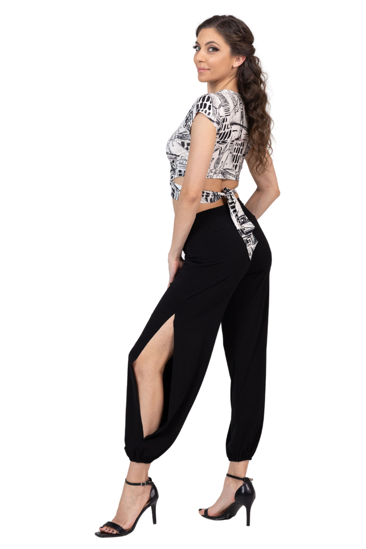 Skyline Print Waist Tie Crop Top